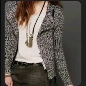 Free People Moto Side Asymmetrical Zip Size Medium Marbled Cardigan Sweater Boho
